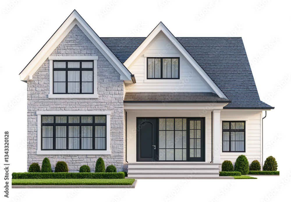 Charming modern house with elegant architecture and landscaping on a transparent background, cut out Charming modern house with elegant architecture and landscaping on a transparent background, cut out