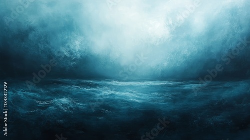 Ethereal seascape abstraction with a dark-to-aquamarine gradient, embodying tranquility and deep-sea wonder