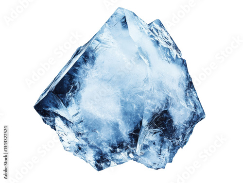 Beautiful large blue crystal stone shining in natural light on a transparent background, cut out