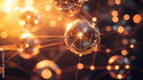 Abstract network of glowing spheres.