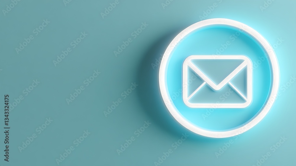 Bright Neon Blue Envelope Icon on a Soft Background Representing Email Communication and Digital Connectivity Bright Neon Blue Envelope Icon on a Soft Background Representing Email Communication and Digital Connectivity
