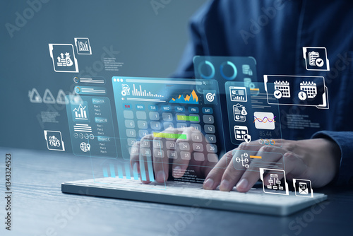 Business planning calendar, work schedule and project management concept, businessman manage time for efficient work, time management, appointment reminder.