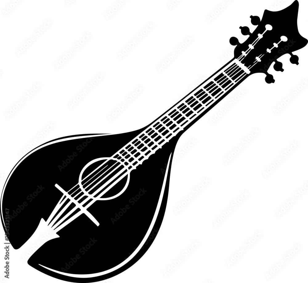 Fototapeta premium Black and White Mandolin Illustration