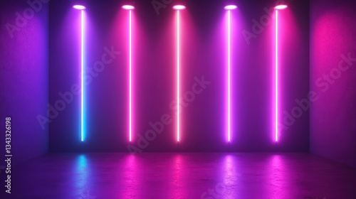 Wallpaper Mural A dimly lit space with vertical neon lights in pink and blue hues. Torontodigital.ca