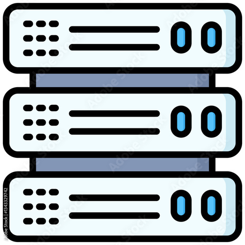 Server icon in Flat Color Style With Outline. Simple Vector Design. Simple Vector Flat Icon