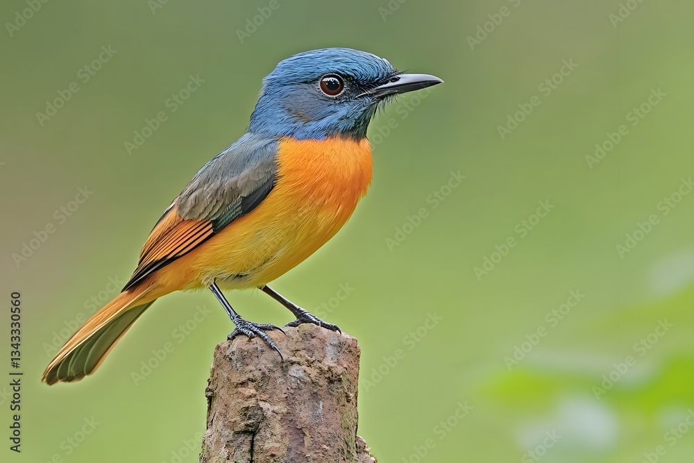 Vivid Orange Bellied Flowerpecker Bird on Wood Vivid Orange Bellied Flowerpecker Bird on Wood