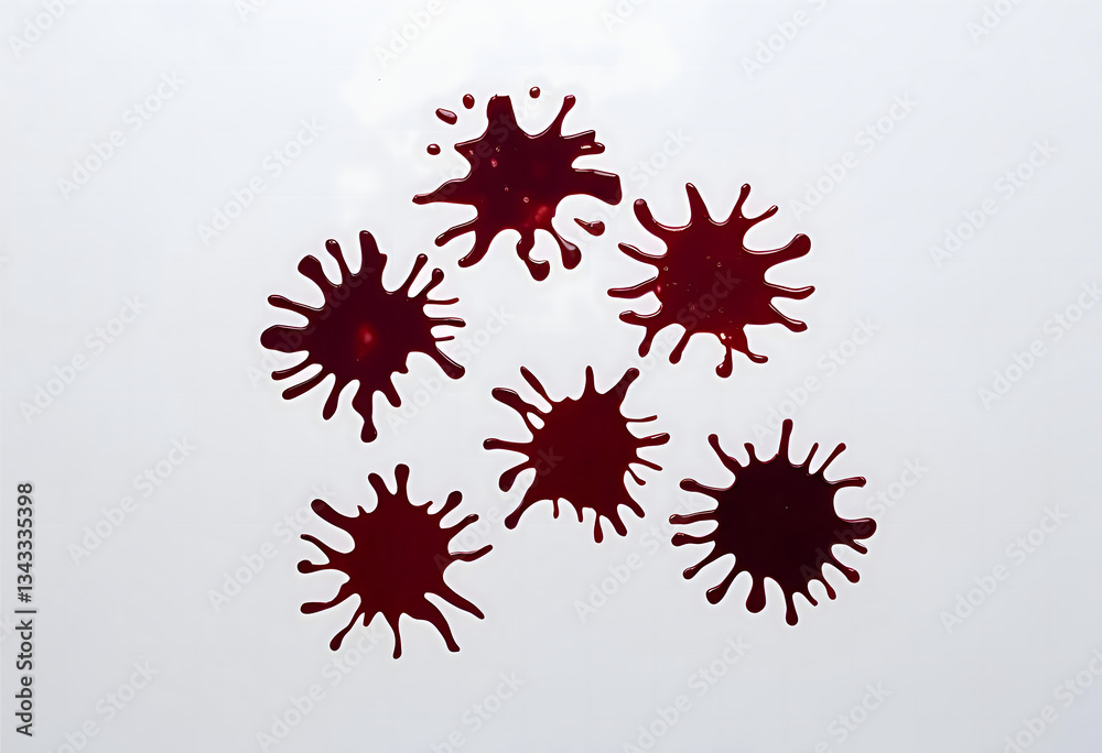 Abstract red ink splatters and stains create dramatic and dynamic patterns on a clean white background, conveying movement, intensity, and emotion. Abstract red ink splatters and stains create dramatic and dynamic patterns on a clean white background, conveying movement, intensity, and emotion.