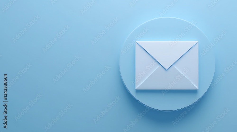 Minimalistic blue background with an envelope icon representing digital communication and message delivery concept Minimalistic blue background with an envelope icon representing digital communication and message delivery concept
