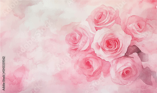 Watercolor floral pink roses background	

