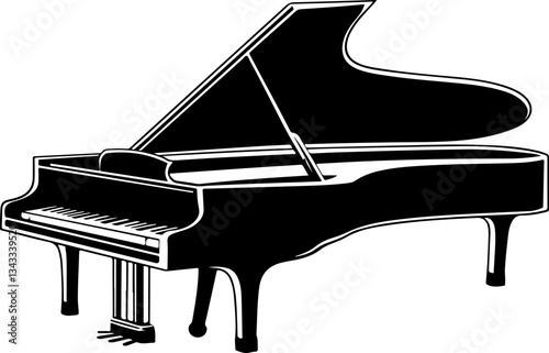 Illustration of a Grand Piano in Black and White