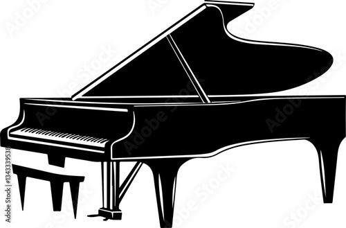 Illustration of a Grand Piano in Black and White