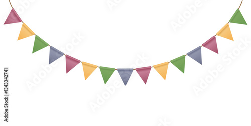 Festive Carnival garlands and bunting. Colorful triangle flags on rope for decoration of party, holiday, event, festive, celebration. Colorful pennants for banner, flyer template Vector design element