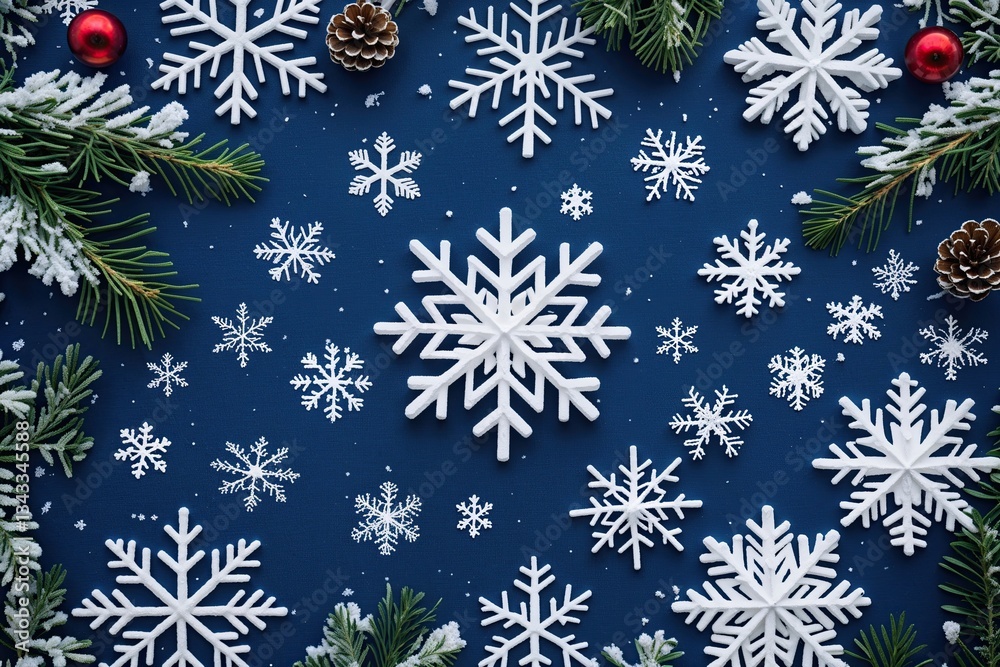 Snowflake Winter Design on Blue Canvas Background Snowflake Winter Design on Blue Canvas Background