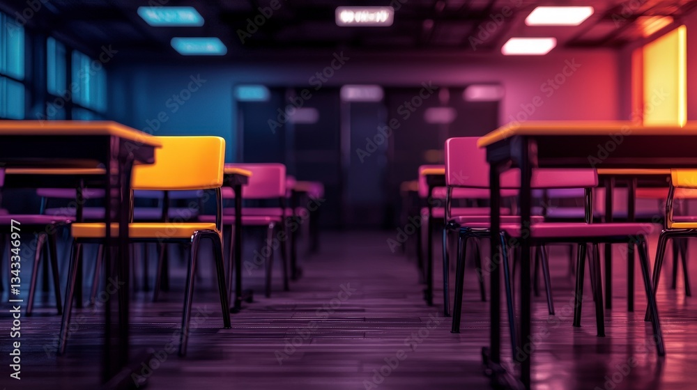 Empty Classroom Desks Chairs School Education Learning Study Interior Night Pur Empty Classroom Desks Chairs School Education Learning Study Interior Night Pur
