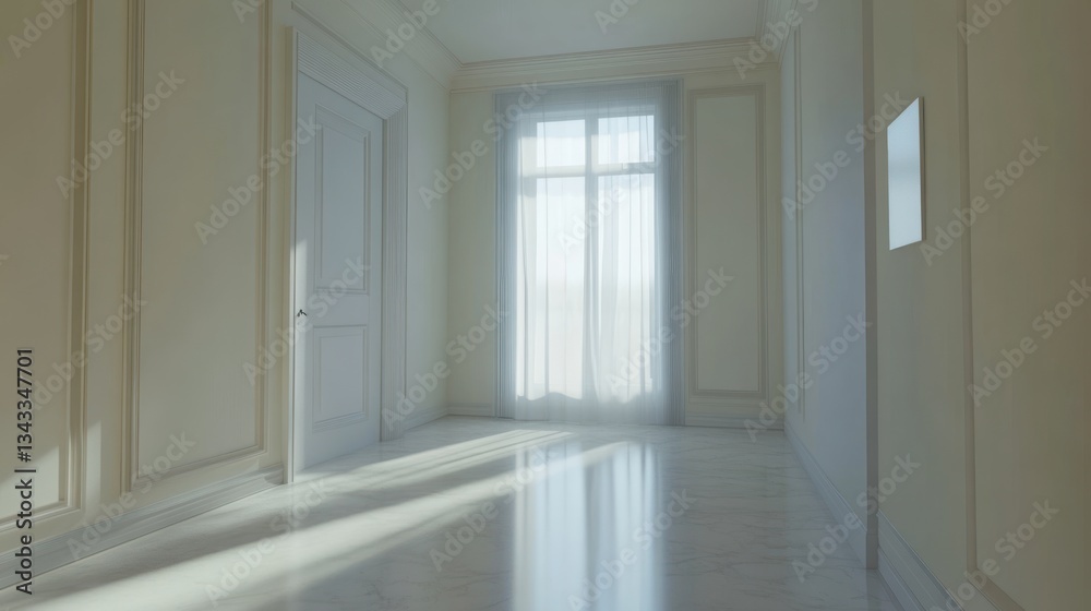 Fototapeta premium Empty Hallway with Sunlight Streaming In