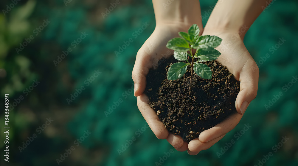 Fototapeta premium hand holding small tree for planting. concept green world earth day