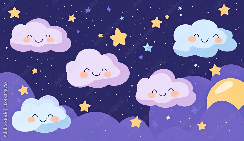 Cute clouds and stars in the night sky Cute clouds and stars in the night sky