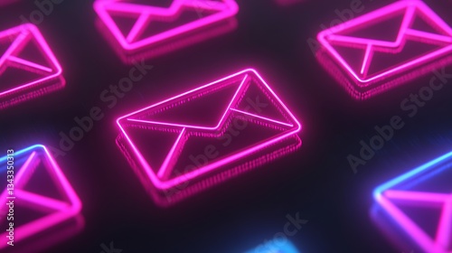 Neon Light Representation of Envelopes for Digital Communication and Messaging Concepts