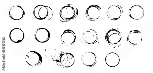 Grunge Circle Stamp Ink Splatter Design Element Vector Set