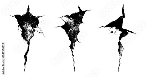Cracks spread across an ancient wall, revealing the passage of time and the fragility of structure