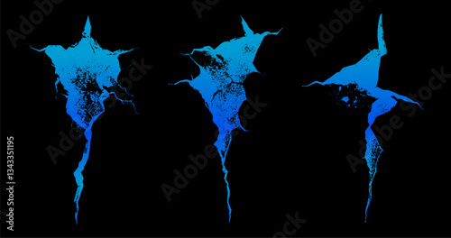 Intricate patterns of water cracks reveal nature's artistry in stunning blue hues across a dark background
