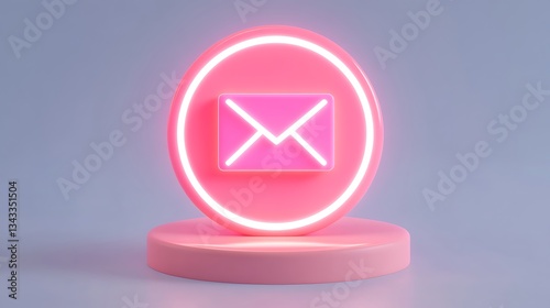 Neon Pink Email Icon with Circular Background on Modern Platform for Digital Communication Representation