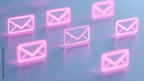 Neon Pink Email Icons in a Modern Digital Environment Representing Communication and Connectivity Online