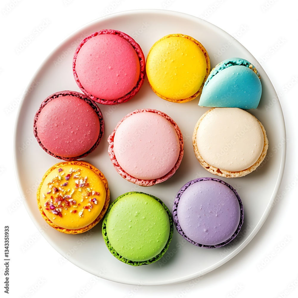 Sweet Symphony: A plate brimming with colorful macarons in a harmonious composition, each pastry radiating its unique charm, a visual and gastronomic delight. Sweet Symphony: A plate brimming with colorful macarons in a harmonious composition, each pastry radiating its unique charm, a visual and gastronomic delight.