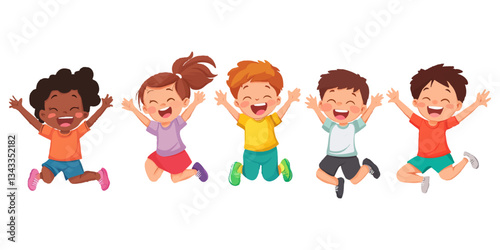 happy children jumping and laughing, a flat vector illustration isolated on a white background with a clipping path.