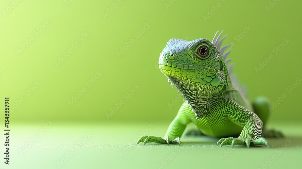 Fototapeta premium Vibrant green iguana exploring its habitat nature setting close-up perspective wildlife concept