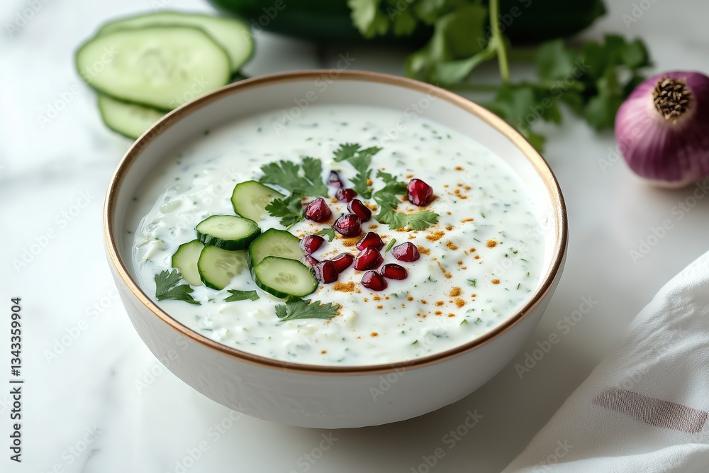 Refreshing Cucumber Raita with Roasted Cumin, Pomegranate, and Fresh Herbs – A Cooling Indian Delight Refreshing Cucumber Raita with Roasted Cumin, Pomegranate, and Fresh Herbs – A Cooling Indian Delight
