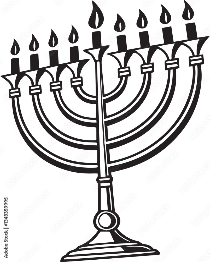 menorah with candles vector illustration, menorah silhouette vector black and white