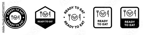 Vector signs for food packaging. Ready to Eat labels isolated on white.