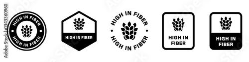 High in fiber. Vector food product information stamps isolated on white.