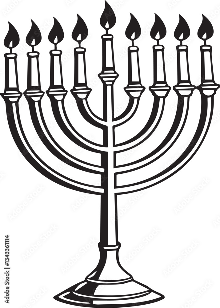 menorah with candles vector illustration, menorah silhouette vector black and white menorah with candles vector illustration, menorah silhouette vector black and white