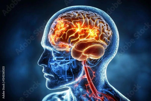 Medically accurate illustration of brain anatomy featuring a tumor.