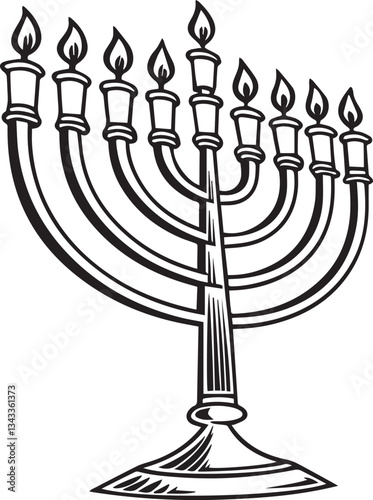 menorah with candles vector illustration, menorah silhouette vector black and white