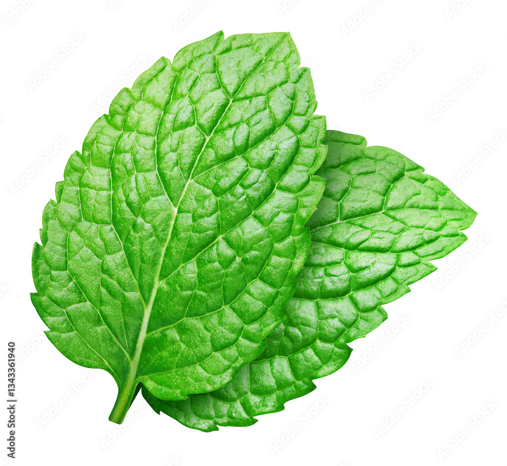 Obraz premium Green mint pepper leaf isolated on white. Fresh mint leaf. Pepper mint clipping path. Full depth of field