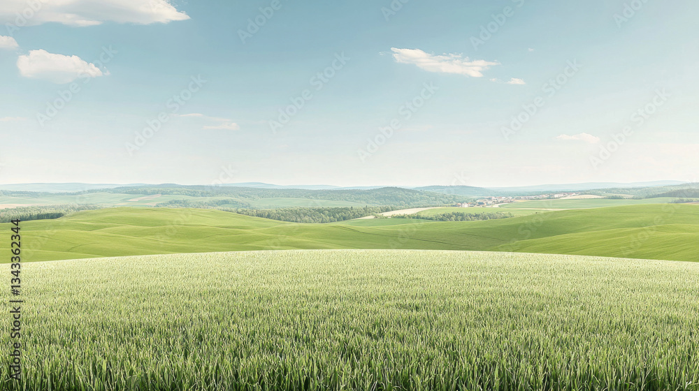 serene landscape of rolling green hills under clear blue sky, evoking sense of peace and tranquility serene landscape of rolling green hills under clear blue sky, evoking sense of peace and tranquility