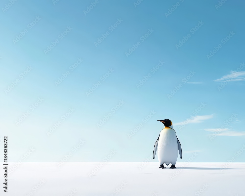 Obraz premium Lone Penguin Standing Against Clear Sky and Snowy Landscape