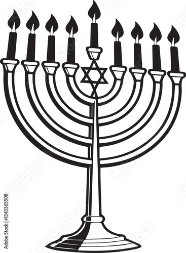 menorah with candles vector illustration, menorah silhouette vector black and white