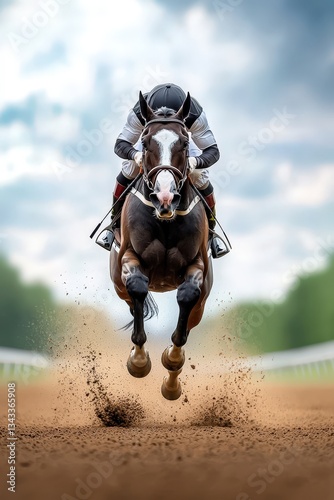 Dynamic Close-Up of a Horse Racing with Jockey in Action