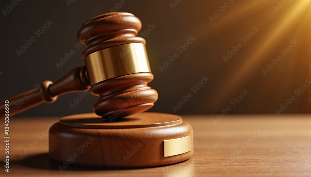 Wooden gavel striking block in dramatic lighting for legal blogs, websites, educational materials, courtroom illustrations, legal presentations, and advocacy campaigns Wooden gavel striking block in dramatic lighting for legal blogs, websites, educational materials, courtroom illustrations, legal presentations, and advocacy campaigns