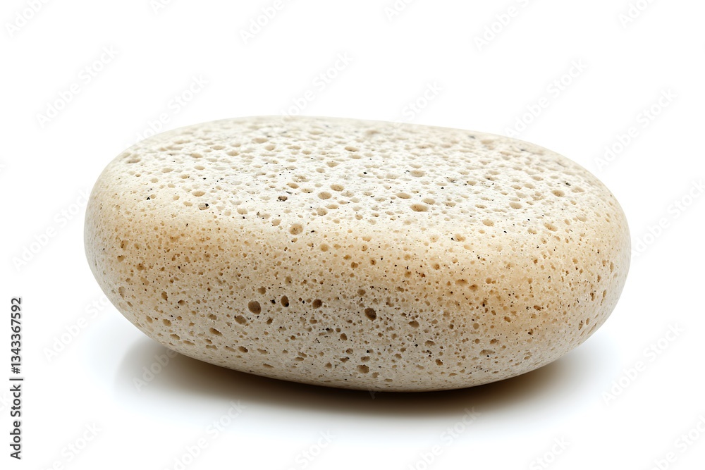 A smooth, porous stone, reminiscent of a beach pebble, rests gently on a pristine white surface, showcasing its naturally textured, beige hue. A smooth, porous stone, reminiscent of a beach pebble, rests gently on a pristine white surface, showcasing its naturally textured, beige hue.