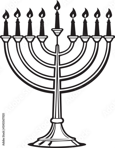 menorah with candles vector illustration, menorah silhouette vector black and white