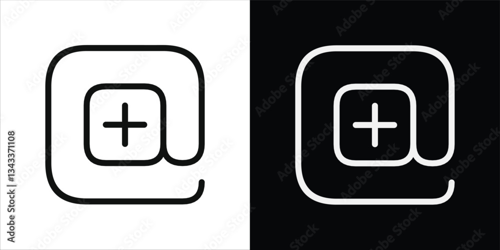 Minimalist Outline Art of At Symbol with Plus Sign Variations Minimalist Outline Art of At Symbol with Plus Sign Variations
