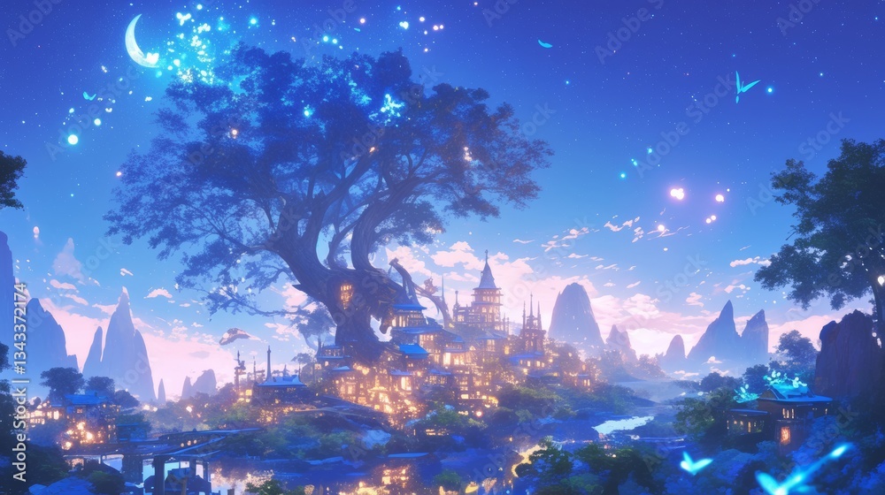 Fototapeta premium wallpaper background of starry night in fantasy theme 