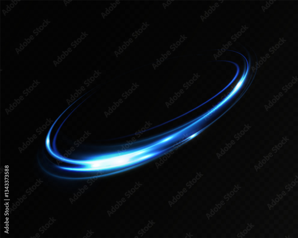 Neon lines of blue speed. Dynamic traces of light movement. Light wave of the trace, line of the trace. Futuristic neon light lines. Light movement effect.