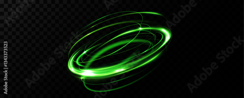 Green neon ring. Glowing circle. Glow effect. Round light frame. abstract light lines of movement and speed. Abstract light lines of movement and speed. light green ellipse.