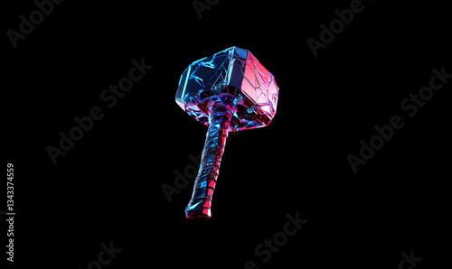 Thor’s hammer Mjölnir low poly illustration with polygonal geometric design